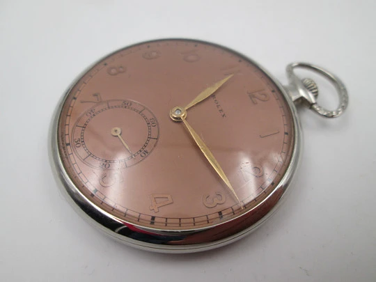 Rolex open-faced pocket watch. Nickel chrome case. Stem-wind. 1940's. Swiss