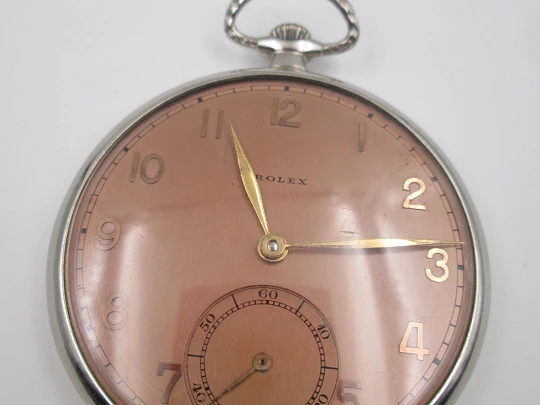 Rolex open-faced pocket watch. Nickel chrome case. Stem-wind. 1940's. Swiss