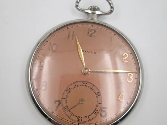 Rolex open-faced pocket watch. Nickel chrome case. Stem-wind. 1940's. Swiss