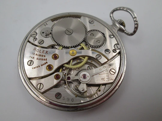 Rolex open-faced pocket watch. Nickel chrome case. Stem-wind. 1940's. Swiss