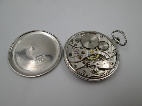 Rolex open-faced pocket watch. Nickel chrome case. Stem-wind. 1940's. Swiss