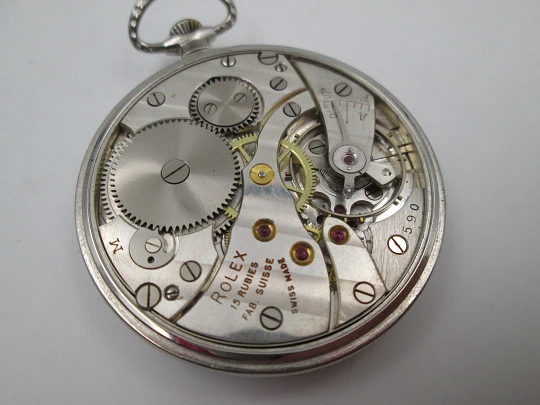 Rolex open-faced pocket watch. Nickel chrome case. Stem-wind. 1940's. Swiss