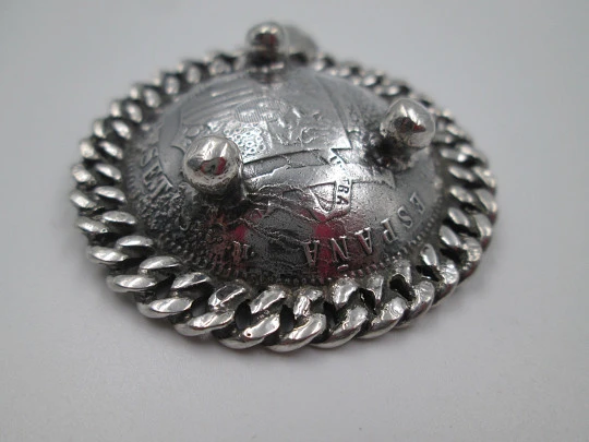 Round single ashtray. Five pesetas Alfonso XIII coin. Sterling silver. 1970's. Spain