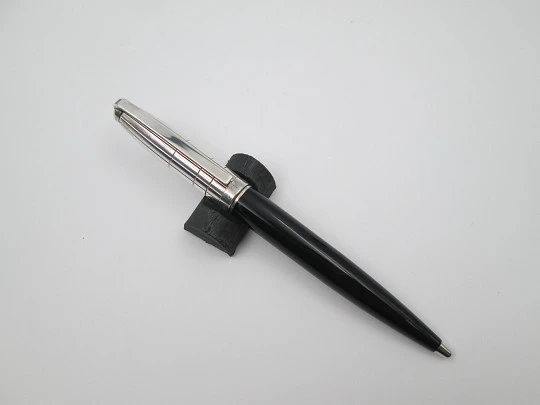 S. T. Dupont ballpoint pen. Black resin and platinum plated. Twist system. 1990's. France