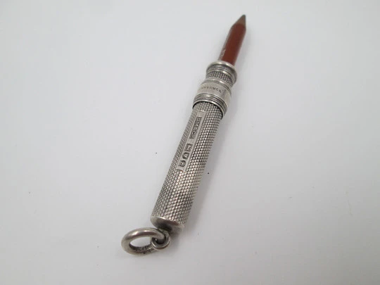 Sampson Mordan extendable pencil. Sterling silver. United Kingdom. Guilloche pattern