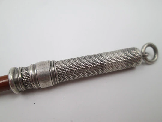 Sampson Mordan extendable pencil. Sterling silver. United Kingdom. Guilloche pattern