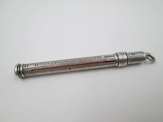 Sampson Mordan extendable pencil. Sterling silver. Waves, lines and circles. 1910's