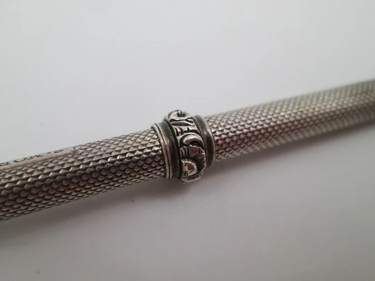 Sampson Mordan mechanical pencil. Silver plated. Black stone. Guilloche and flowers