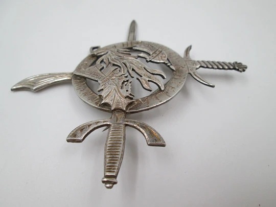 San Joan de Boatella (Valencia) brotherhood pin brooch. Silver plated metal. 1970's