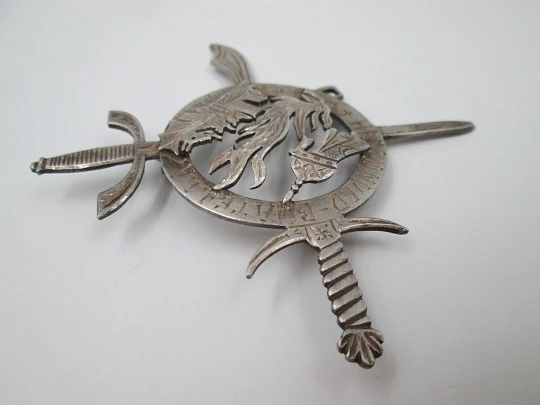 San Joan de Boatella (Valencia) brotherhood pin brooch. Silver plated metal. 1970's