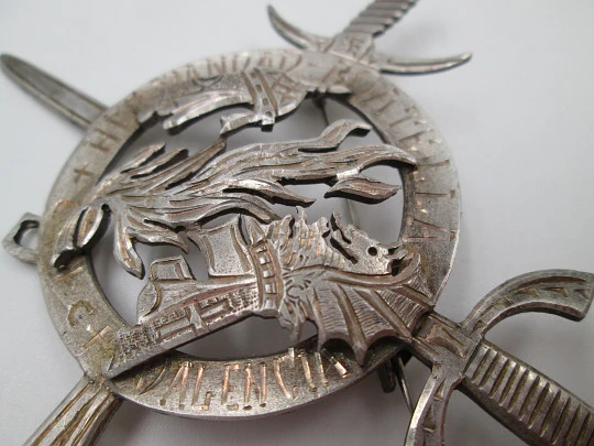 San Joan de Boatella (Valencia) brotherhood pin brooch. Silver plated metal. 1970's