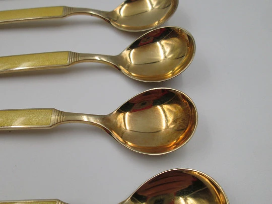 Set twelve spoons. 925 sterling silver and bitone enamel. Anchor motif. Europe. 1930's