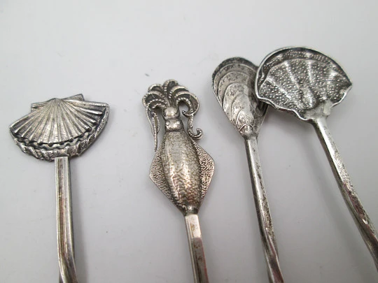 Seven cocktail picks collection. 925 sterling silver. Seafood motifs. Spain. 1980's