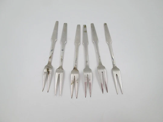 Six cocktail picks forks collection. 925 thousandths sterling silver. Spain. 1970's