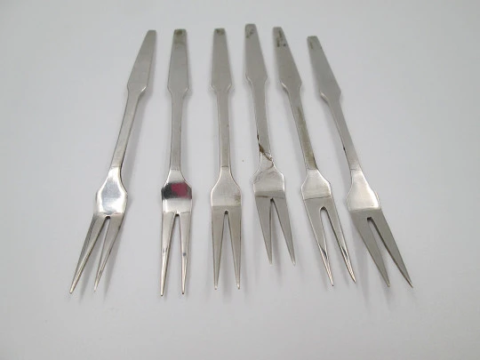 Six cocktail picks forks collection. 925 thousandths sterling silver. Spain. 1970's