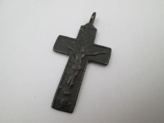 Small iron pendant crucifix. Blessed Sacrament (custody). Ring on top. 19th century