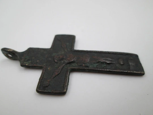 Small iron pendant crucifix. Blessed Sacrament (custody). Ring on top. 19th century