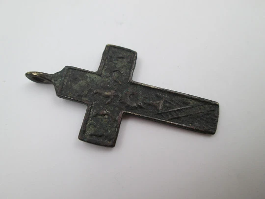 Small iron pendant crucifix. Blessed Sacrament (custody). Ring on top. 19th century