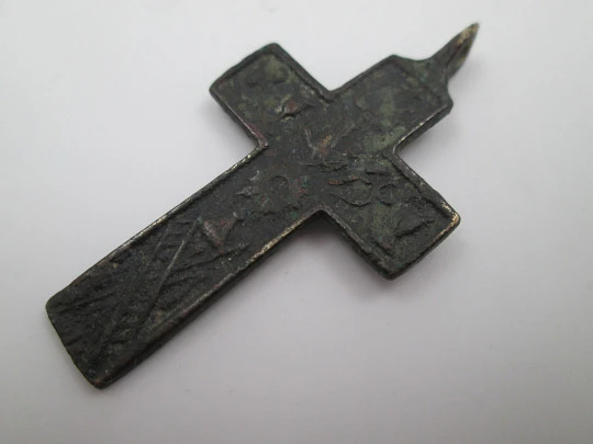 Small iron pendant crucifix. Blessed Sacrament (custody). Ring on top. 19th century