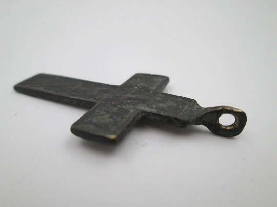 Small iron pendant crucifix. Blessed Sacrament (custody). Ring on top. 19th century