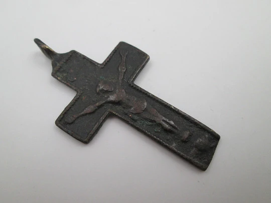 Small iron pendant crucifix. Blessed Sacrament (custody). Ring on top. 19th century