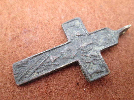 Small iron pendant crucifix. Blessed Sacrament (custody). Ring on top. 19th century