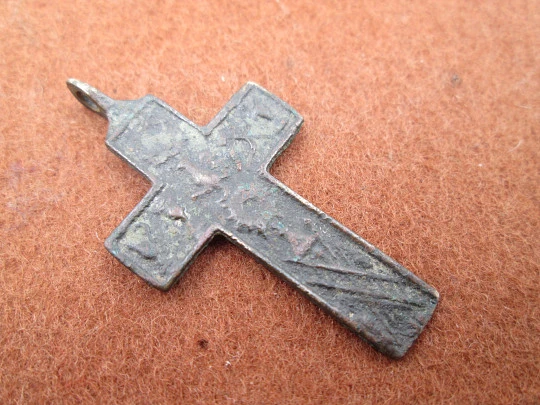 Small iron pendant crucifix. Blessed Sacrament (custody). Ring on top. 19th century