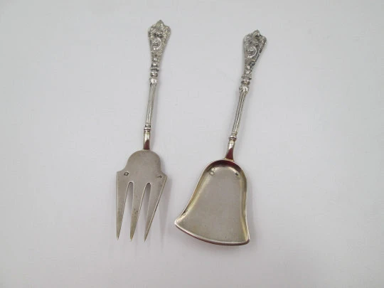 Sterling silver cake service travel set. Shovel and fork. Austro-Hungarian Empire. 1870's