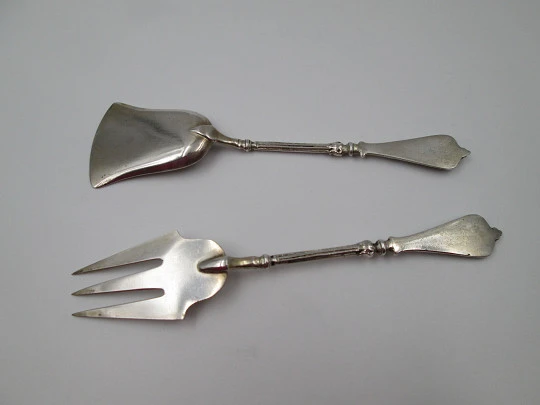 Sterling silver cake service travel set. Shovel and fork. Austro-Hungarian Empire. 1870's