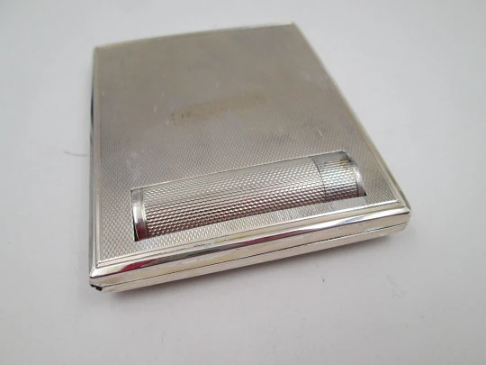 Sterling silver compact case / vanity box. Lipstick, mirror and makeup. Europe. 1940's