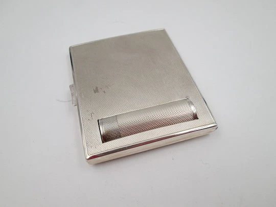 Sterling silver compact case / vanity box. Lipstick, mirror and makeup. Europe. 1940's