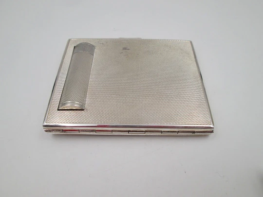 Sterling silver compact case / vanity box. Lipstick, mirror and makeup. Europe. 1940's