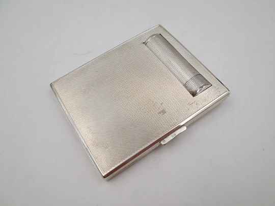 Sterling silver compact case / vanity box. Lipstick, mirror and makeup. Europe. 1940's