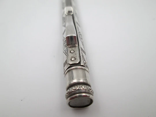 Sterling silver ornate mechanical pencil. Guilloche and scrolls. Twist system. Europe