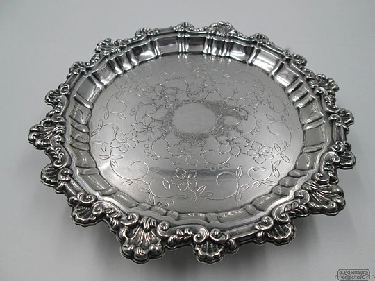 Sterling silver salver / centerpiece. Shells and flowers. 1970's