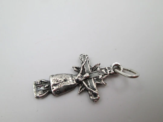 Sterling silver small cross crucifix pendant. Ring and hole on top. 1980's. Spain