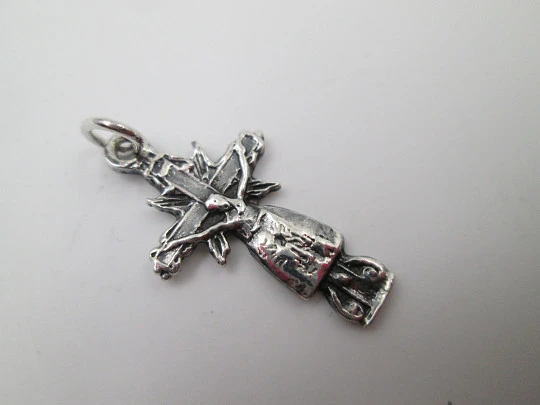 Sterling silver small cross crucifix pendant. Ring and hole on top. 1980's. Spain