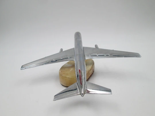 Swiss airline passenger plane. Chromed metal. Swivel support. Marble base. 1960's