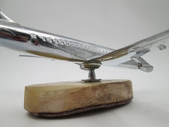 Swiss airline passenger plane. Chromed metal. Swivel support. Marble base. 1960's