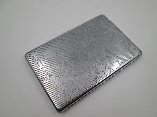 Sylva (Emu) gentleman cigarette case. Chromed metal. Map of the British Isles. 1950's