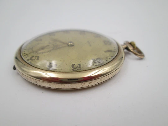 Tempo art deco pocket watch. 14k rolled gold. Manual wind. Small seconds hand. 1930's