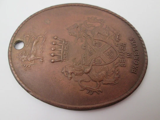 The Constitutional Club life member copper medal (London). Hole on top. England. 1920's