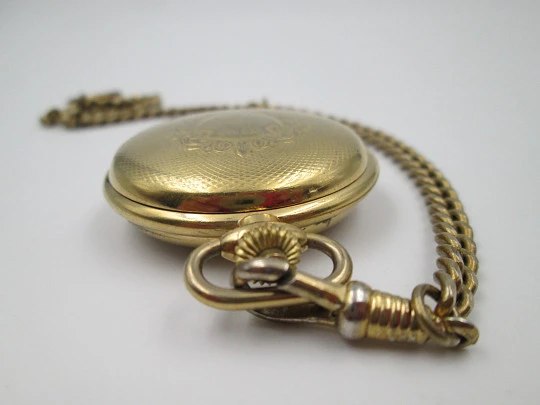 Thermidor París hunter-case pocket watch. Gold plated. Manual wind. Curb chain. 1980's