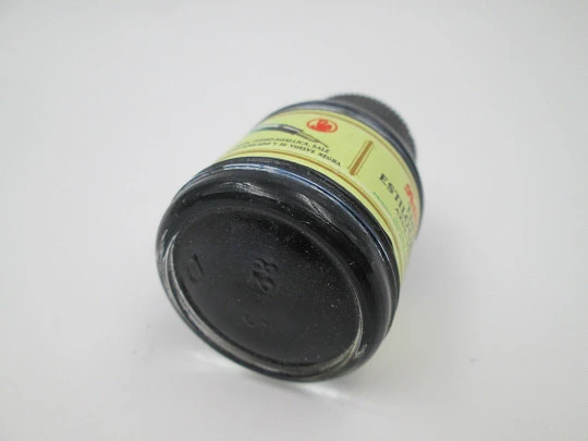 Tintero redondo Pelikan modelo 82 S. Cristal tallado y tapa resina negra. Caja. 1970