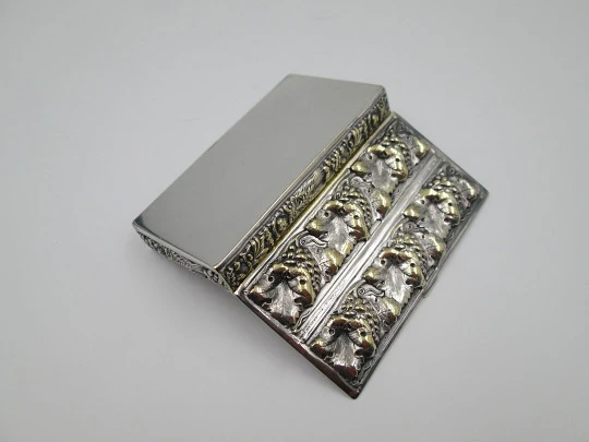 Toothpick case. Silver plated & golden metal. Grapes and vine leaves. Europe. 1970's