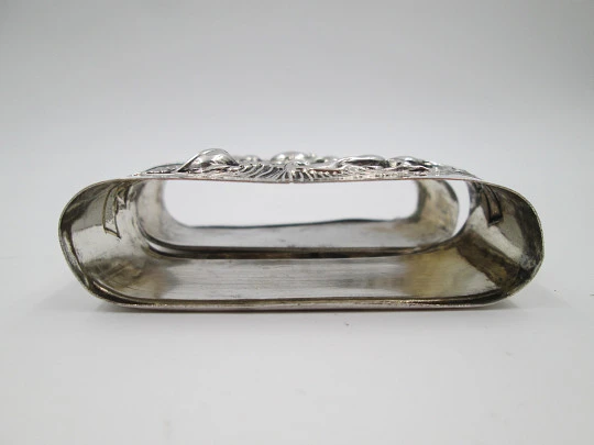 Two napkin rings. 833 sterling silver. Fruits and flowers. 1950's. Portugal (Porto)