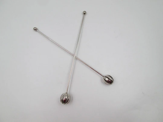 Two sterling silver cocktail stirrers / mixers set. Openwork spheres on top. Spain. 1960's