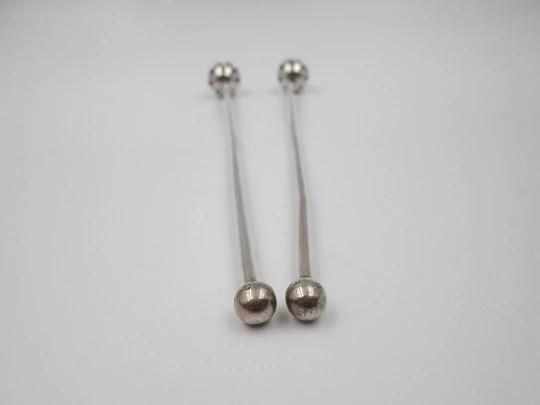 Two sterling silver cocktail stirrers / mixers set. Openwork spheres on top. Spain. 1960's