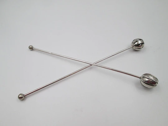 Two sterling silver cocktail stirrers / mixers set. Openwork spheres on top. Spain. 1960's