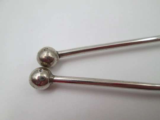 Two sterling silver cocktail stirrers / mixers set. Openwork spheres on top. Spain. 1960's